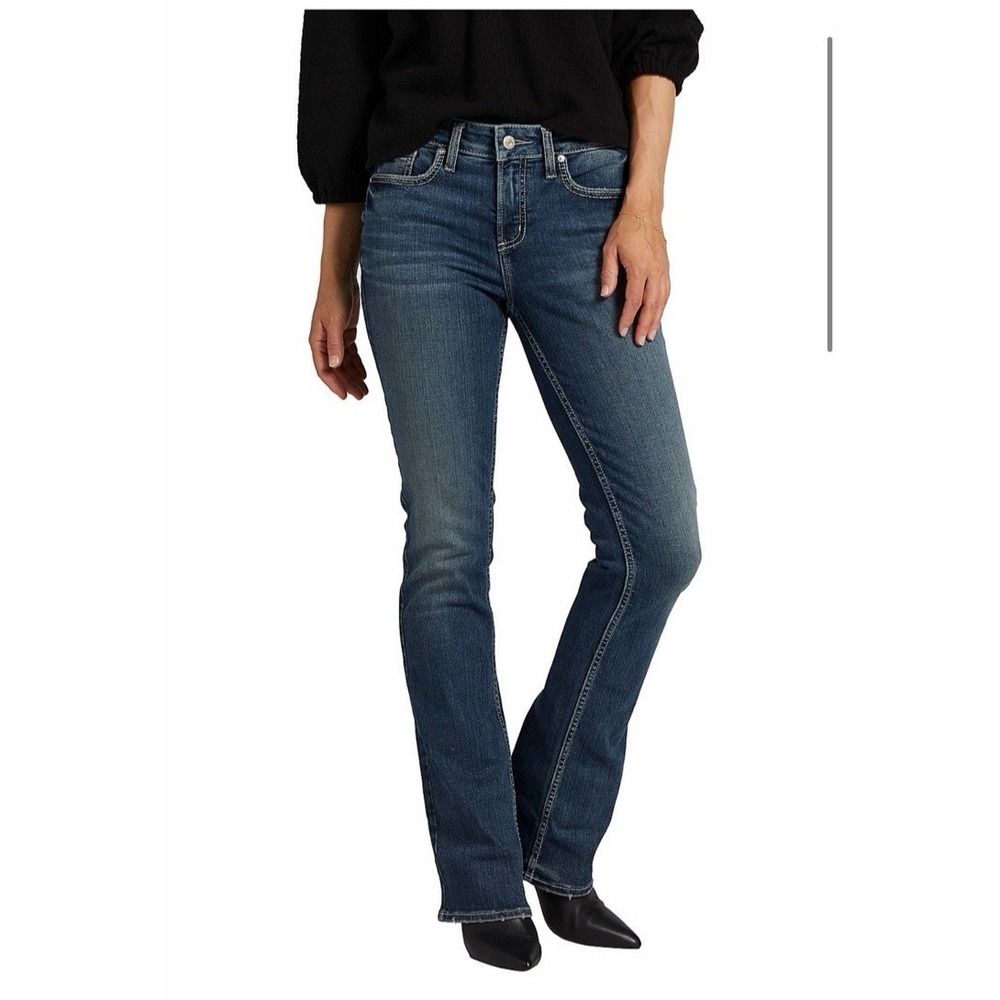 Silver Jeans Suki Bootcut Womens 34 x 33 Blue Dark Wash Mid Rise Stretch Denim‎